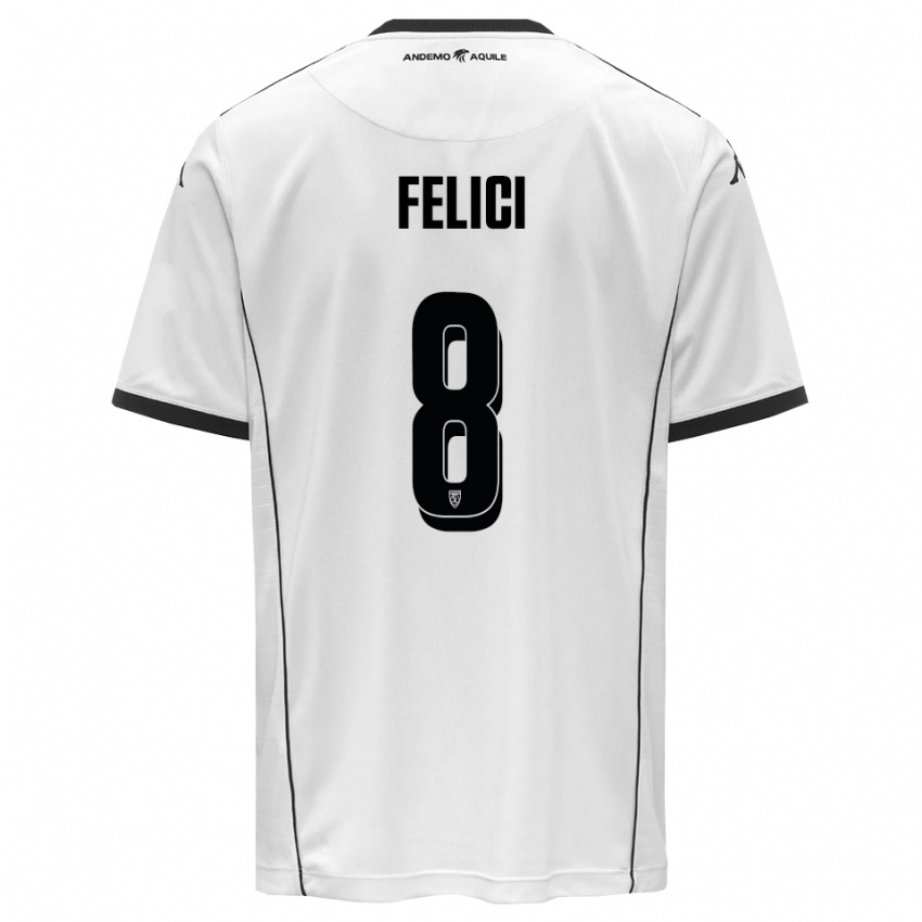 גברים Giuseppe Felici #8 לבן שחור ג'רזי ביתית 2025/26 חולצה קצרה