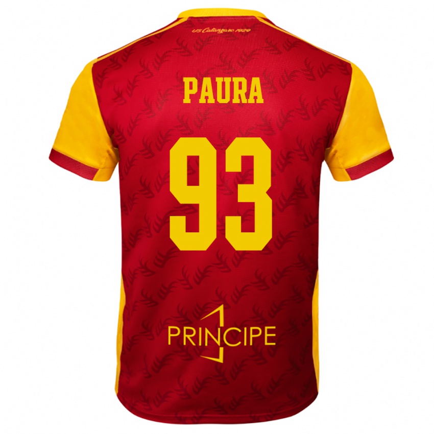 גברים Mario Paura #93 צהוב אדום ג'רזי ביתית 2025/26 חולצה קצרה