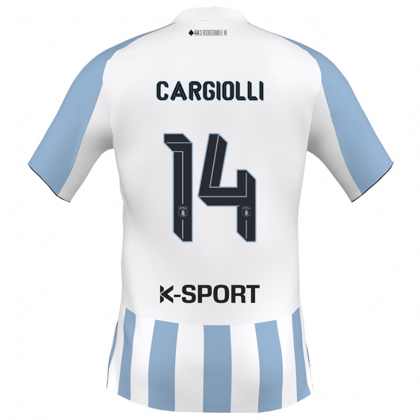 גברים Tommaso Cargiolli #14 לבן כחול שמיים ג'רזי ביתית 2025/26 חולצה קצרה