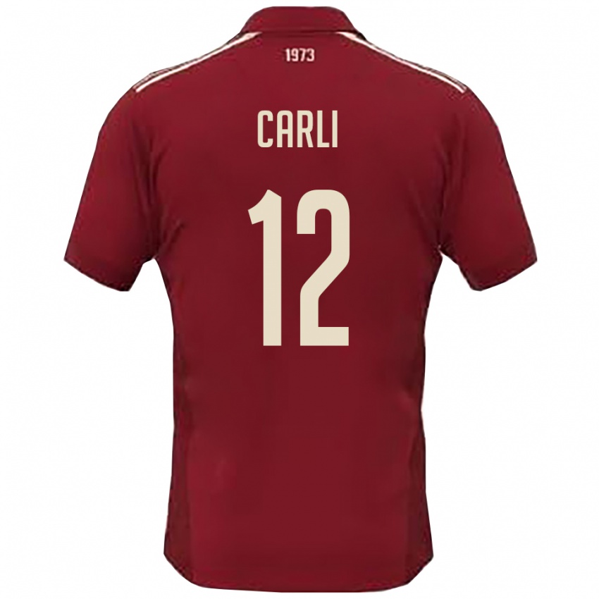 גברים Lorenzo Carli #12 בורדו לבן ג'רזי ביתית 2025/26 חולצה קצרה