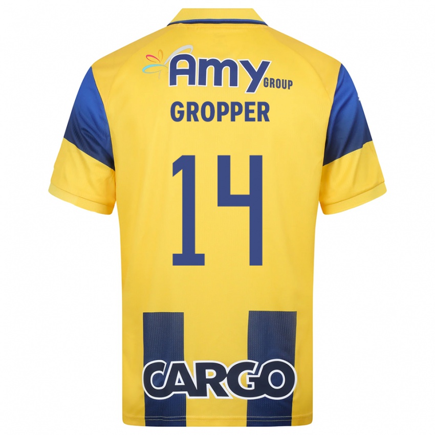 גברים דני גרופר #14 צהוב כחול נייבי ג'רזי ביתית 2025/26 חולצה קצרה