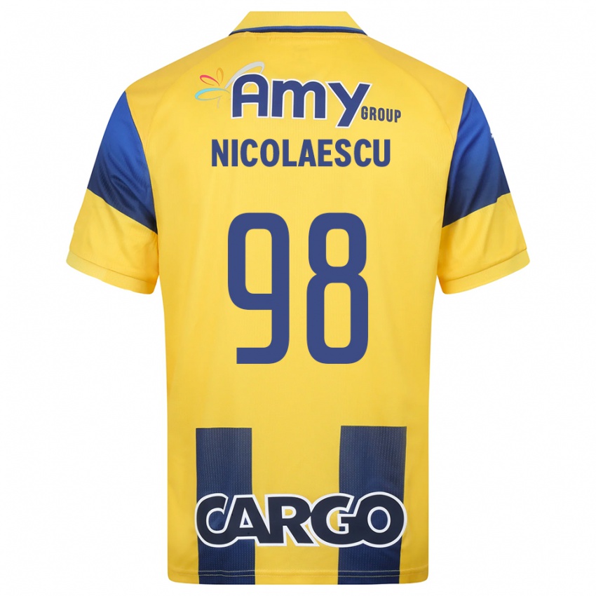 גברים יון ניקולאסקו #98 צהוב כחול נייבי ג'רזי ביתית 2025/26 חולצה קצרה