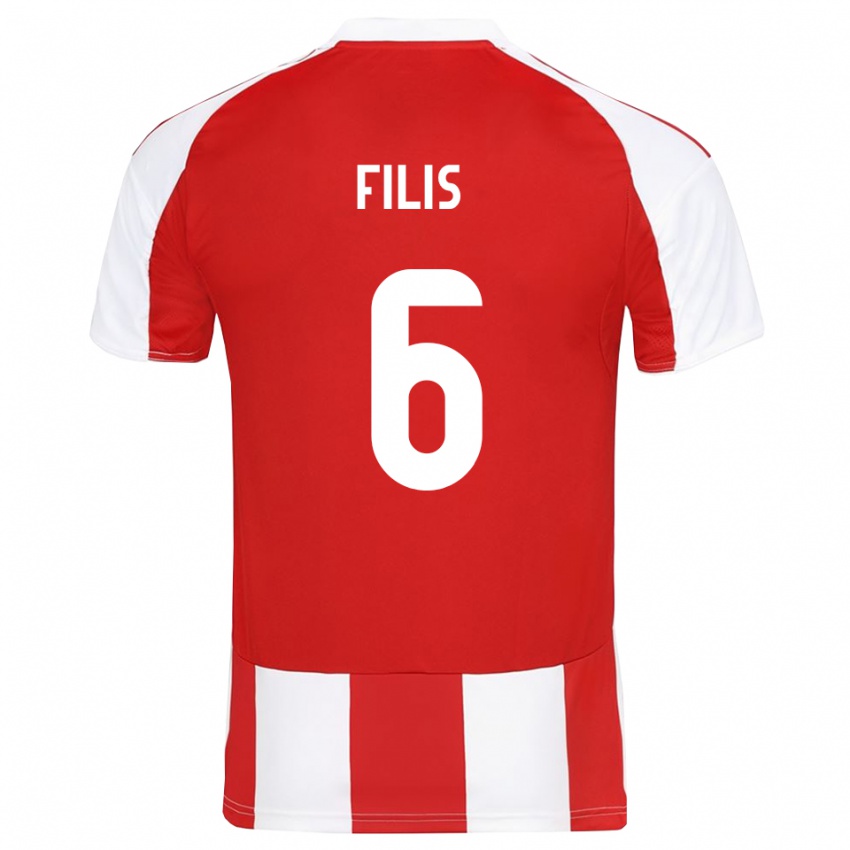 גברים Christos Filis #6 אדום לבן ג'רזי ביתית 2025/26 חולצה קצרה