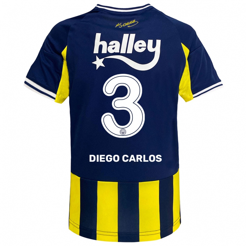 גברים דייגו קרלוס #3 צהוב כחול נייבי לבן ג'רזי ביתית 2025/26 חולצה קצרה