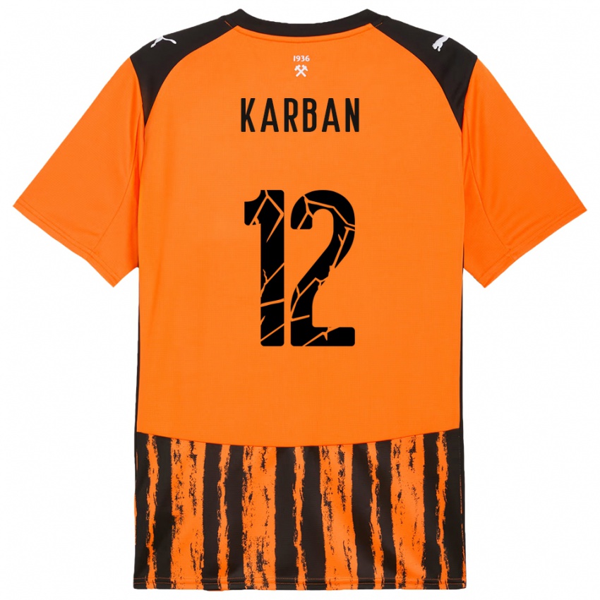 גברים Yevheniia Karban #12 כתום שחור ג'רזי ביתית 2025/26 חולצה קצרה