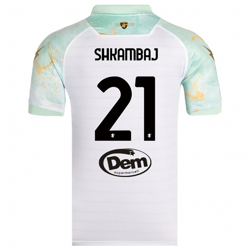 גברים Ardit Shkambaj #21 לבן שחור הרחק ג'רזי 2025/26 חולצה קצרה