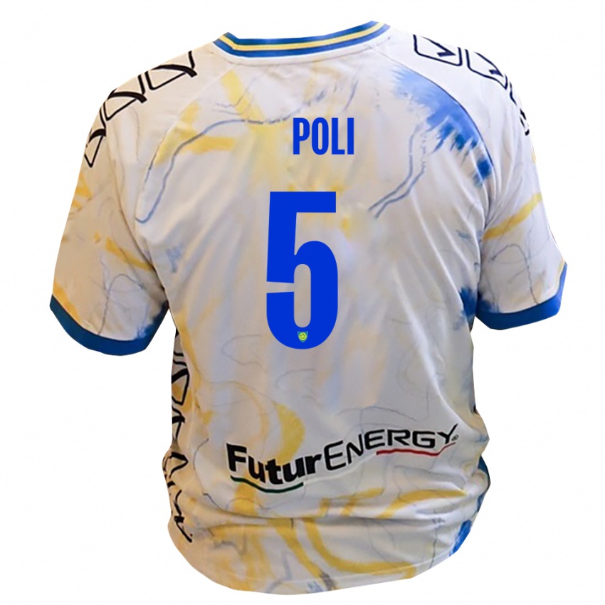 גברים Lorenzo Poli #5 לבן צהוב כחול הרחק ג'רזי 2025/26 חולצה קצרה