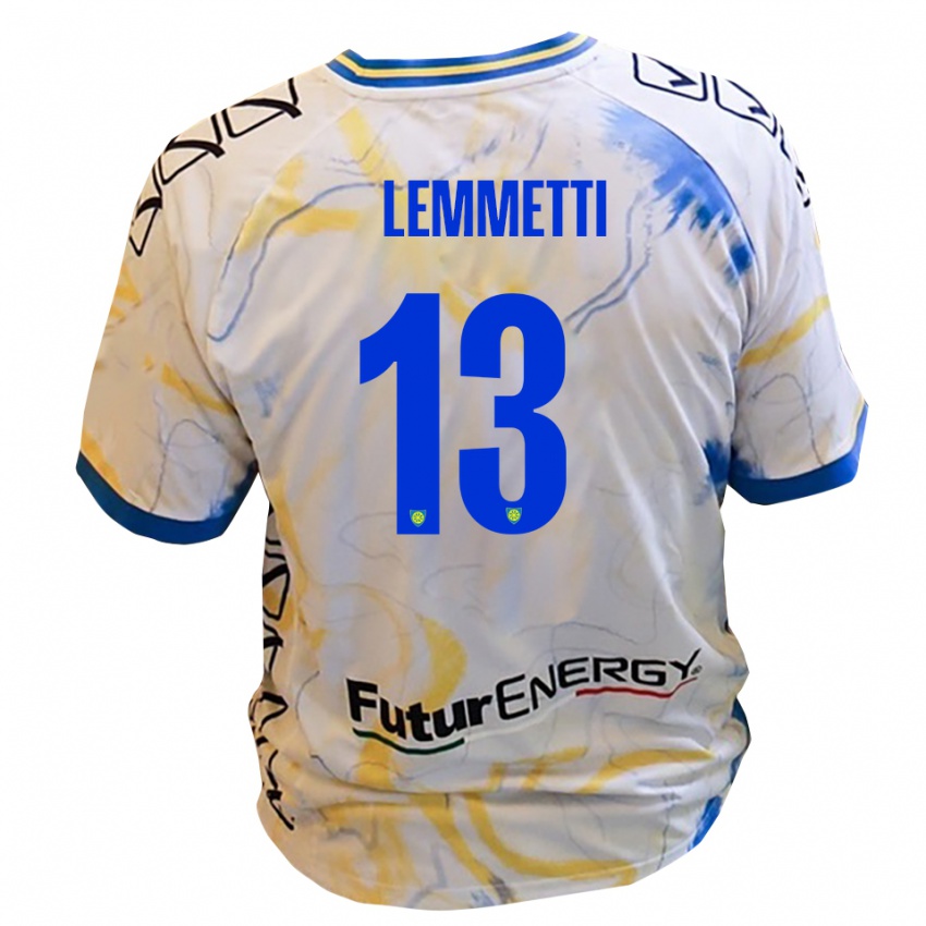 גברים Tommaso Lemmetti #13 לבן צהוב כחול הרחק ג'רזי 2025/26 חולצה קצרה