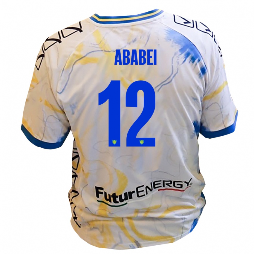 גברים Leonardo Ababei #12 לבן צהוב כחול הרחק ג'רזי 2025/26 חולצה קצרה