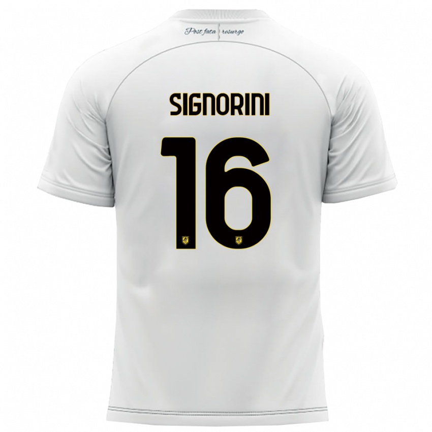 גברים אלסנדרו סיניוריני #16 לבן צהוב הרחק ג'רזי 2025/26 חולצה קצרה