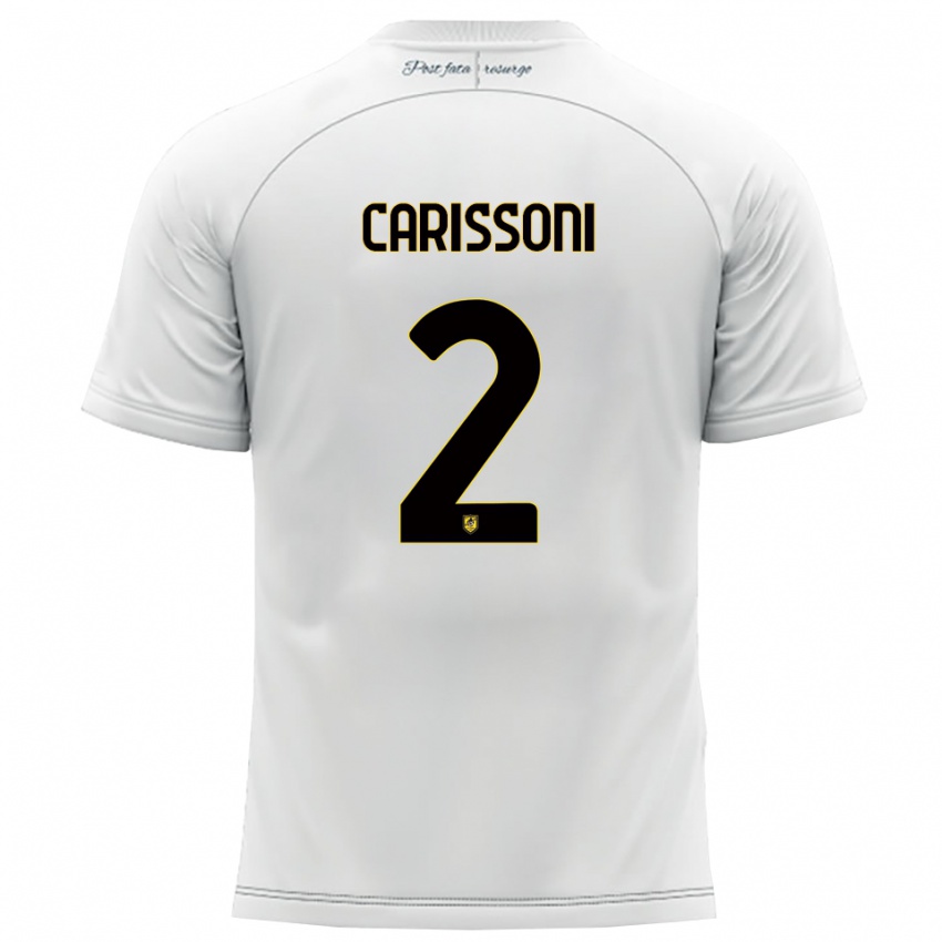 גברים Lorenzo Carissoni #2 לבן צהוב הרחק ג'רזי 2025/26 חולצה קצרה