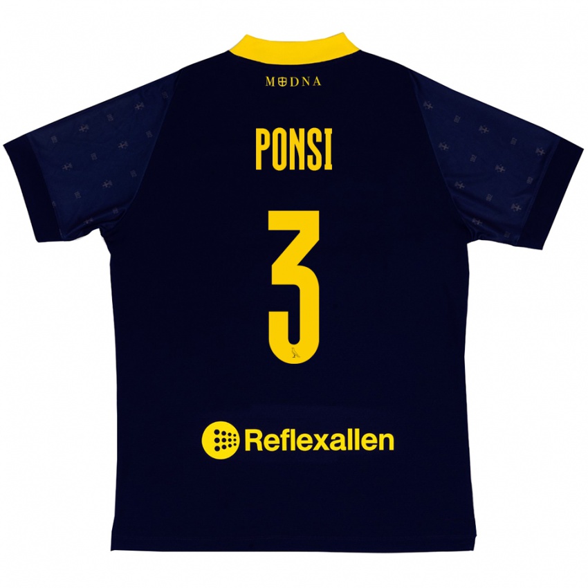 גברים פאביו פונזי #3 כחול נייבי צהוב הרחק ג'רזי 2025/26 חולצה קצרה