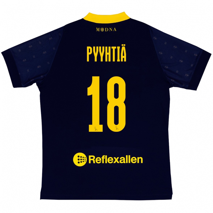 גברים Niklas Pyyhtiä #18 כחול נייבי צהוב הרחק ג'רזי 2025/26 חולצה קצרה