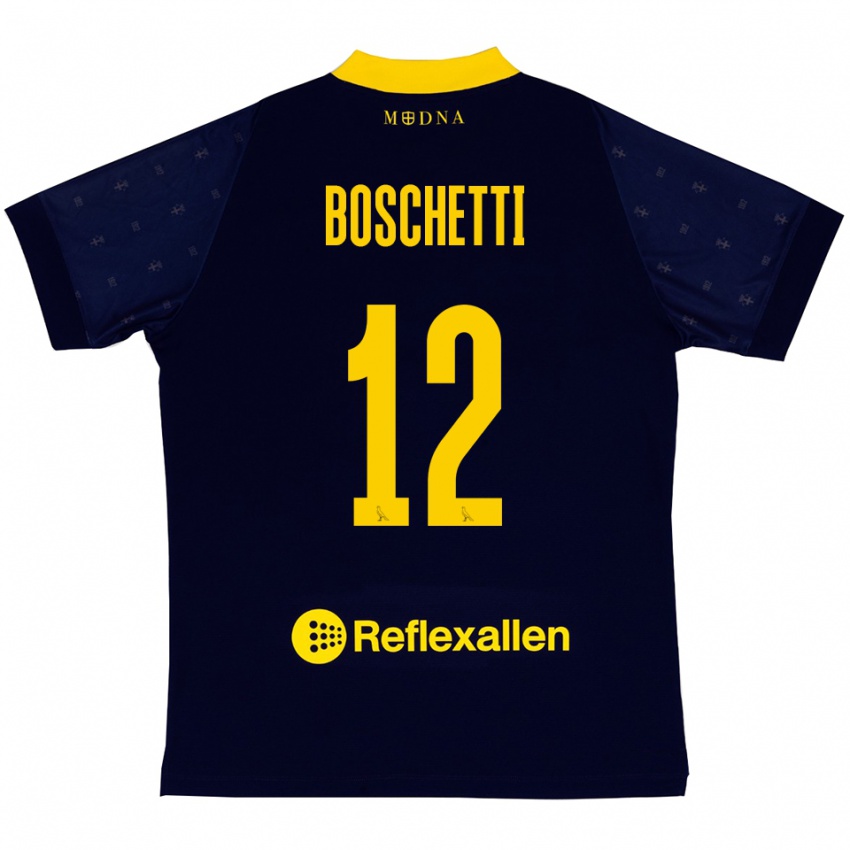 גברים Matteo Boschetti #12 כחול נייבי צהוב הרחק ג'רזי 2025/26 חולצה קצרה