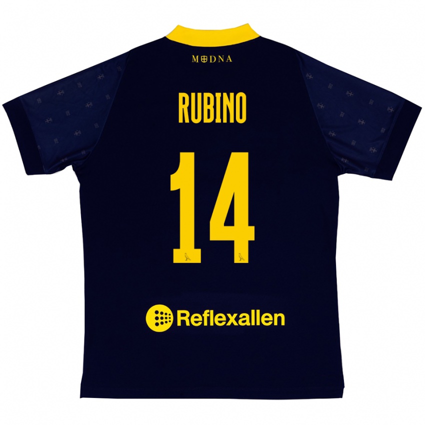 גברים Lorenzo Rubino #14 כחול נייבי צהוב הרחק ג'רזי 2025/26 חולצה קצרה