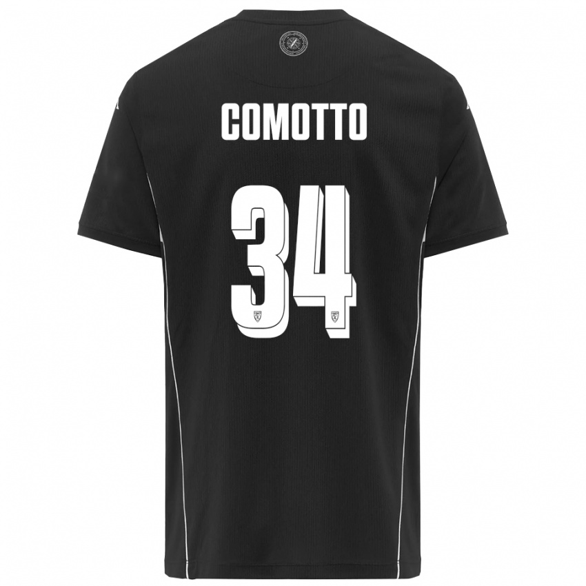 גברים כריסטיאן קומוטו #34 שחור לבן הרחק ג'רזי 2025/26 חולצה קצרה