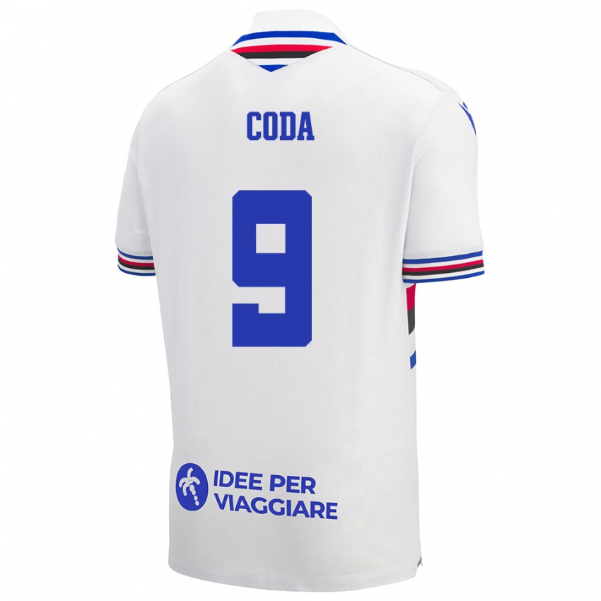 גברים Massimo Coda #9 לבן כחול אדום הרחק ג'רזי 2025/26 חולצה קצרה