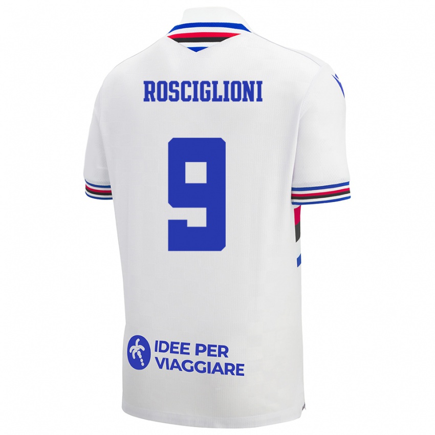 גברים Simone Rosciglioni #9 לבן כחול אדום הרחק ג'רזי 2025/26 חולצה קצרה