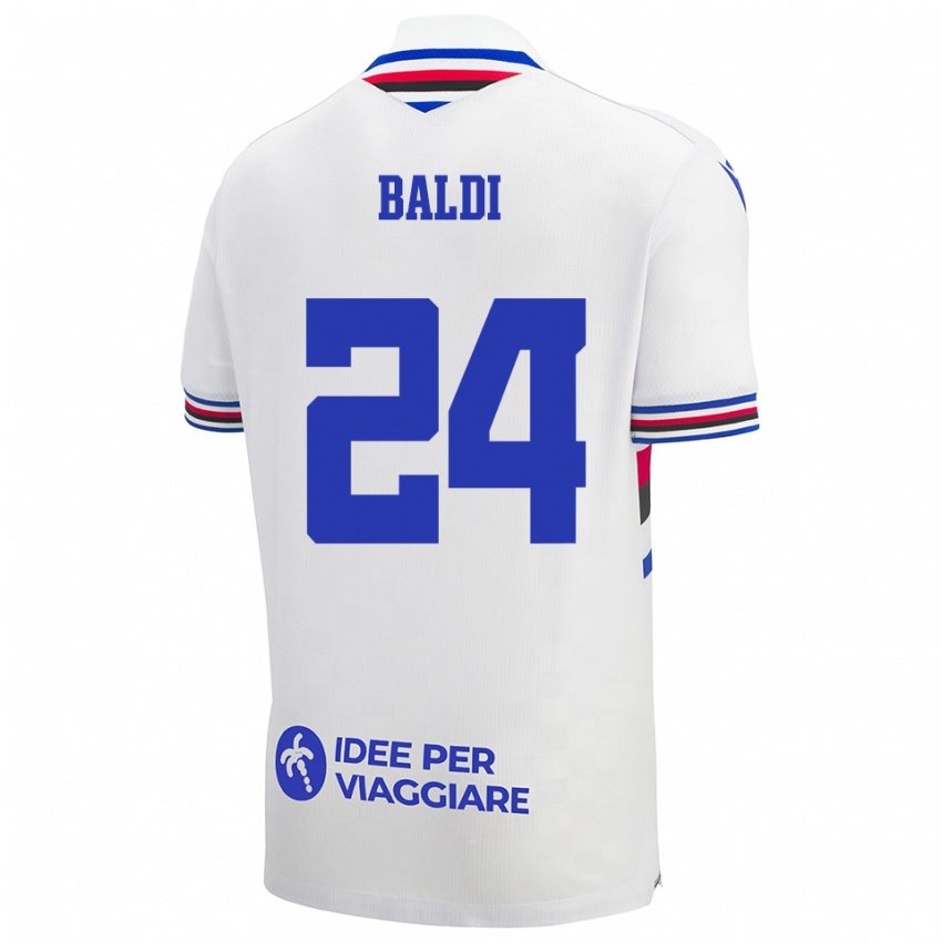 גברים Sara Baldi #24 לבן כחול אדום הרחק ג'רזי 2025/26 חולצה קצרה