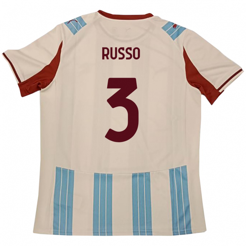 גברים Mattia Russo #3 תכלת לבן הרחק ג'רזי 2025/26 חולצה קצרה