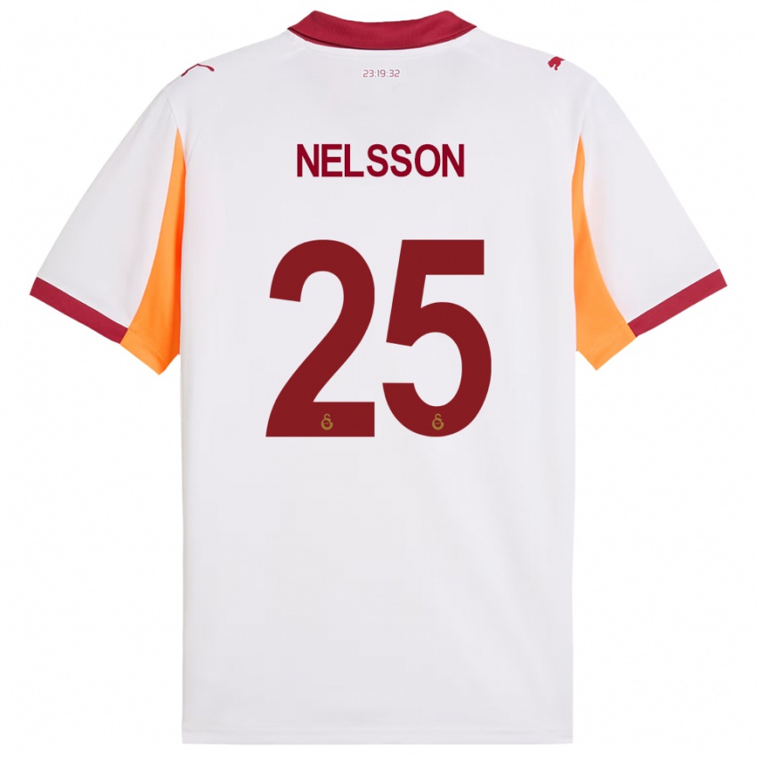 גברים ויקטור נלסון #25 לבן אדום הרחק ג'רזי 2025/26 חולצה קצרה