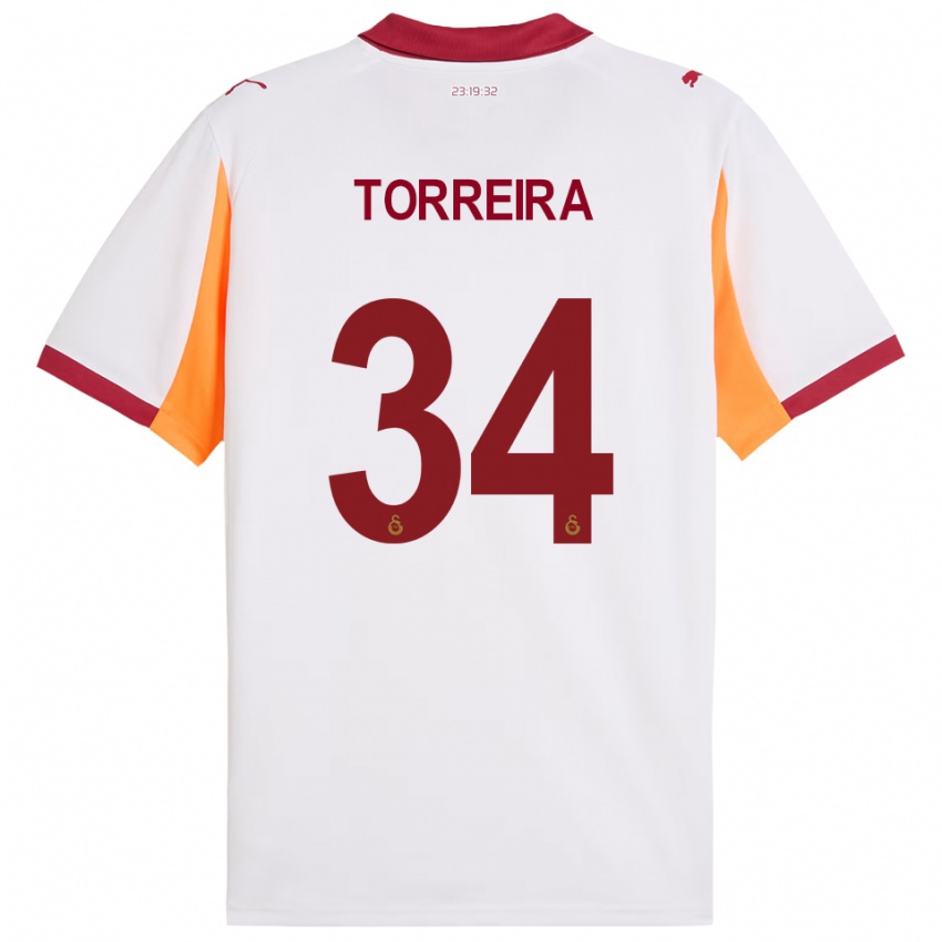 גברים לוקאס טוריירה #34 לבן אדום הרחק ג'רזי 2025/26 חולצה קצרה