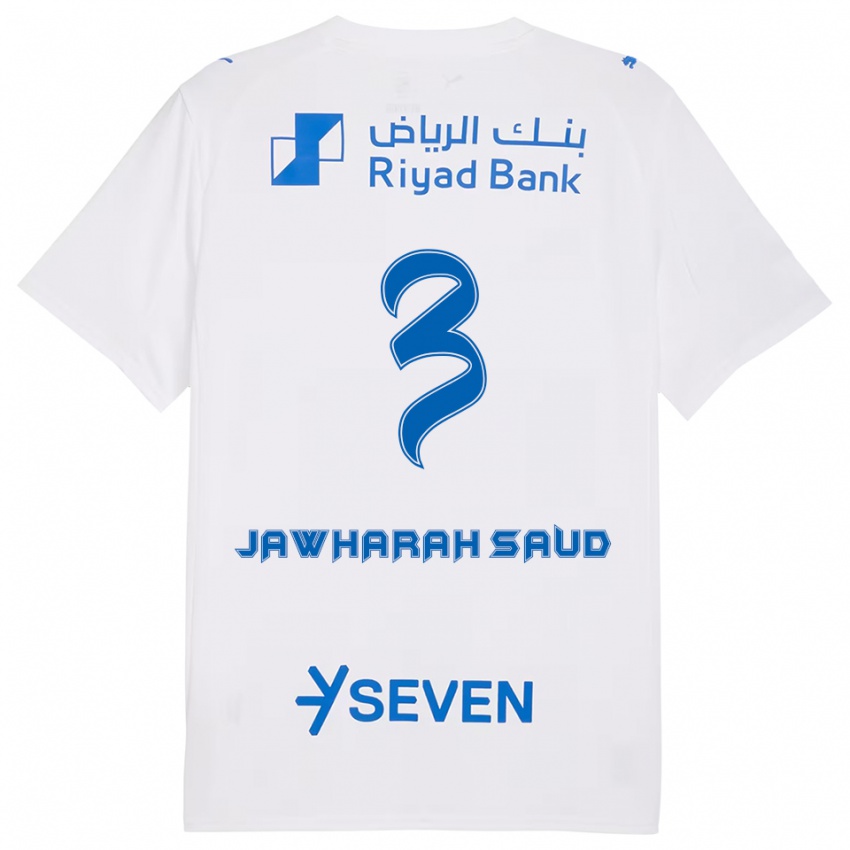 גברים Al Jawharah Saud #3 לבן כחול הרחק ג'רזי 2025/26 חולצה קצרה