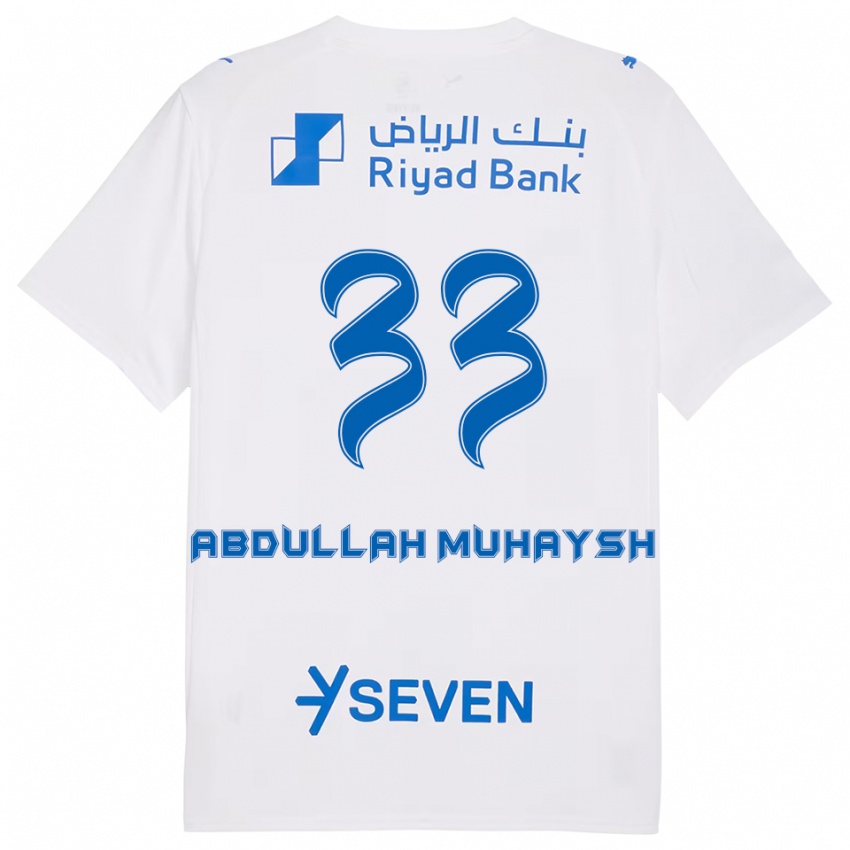 גברים Mohammed Abdullah Muhaysh #33 לבן כחול הרחק ג'רזי 2025/26 חולצה קצרה