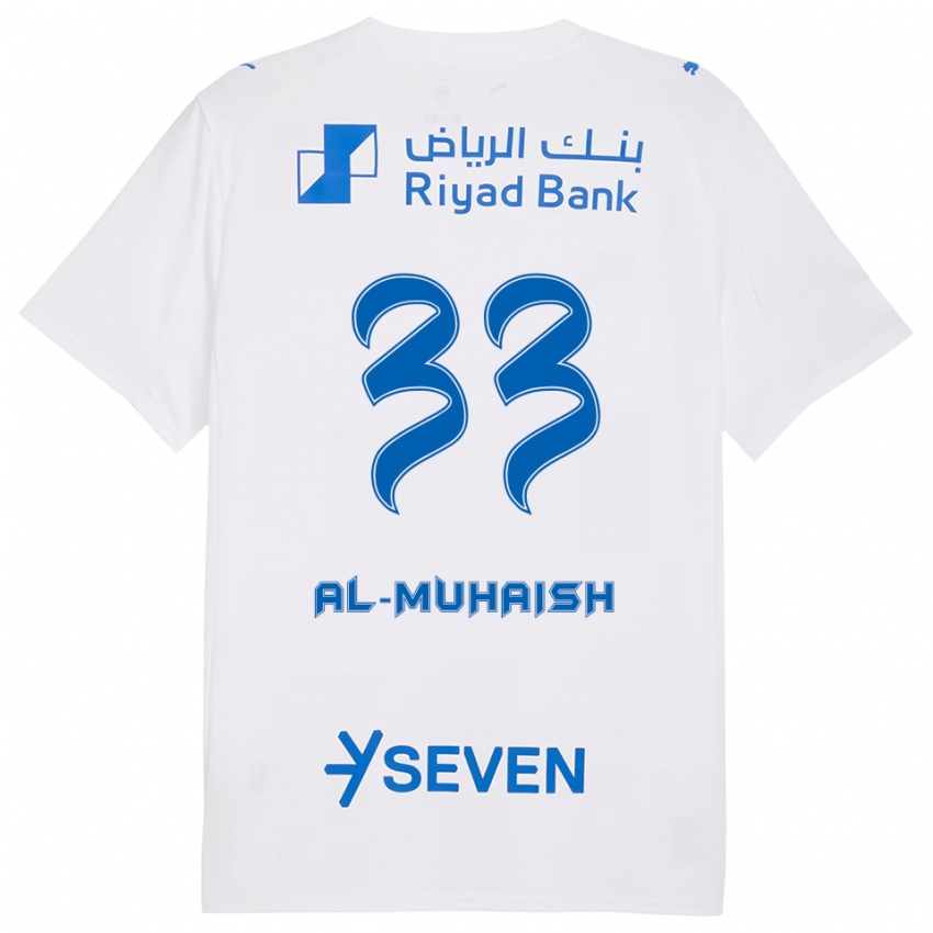 גברים Mohammed Al-Muhaish #33 לבן כחול הרחק ג'רזי 2025/26 חולצה קצרה