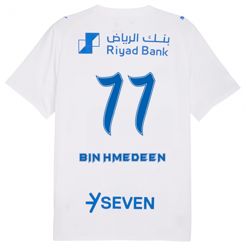 גברים Raghad Bin Hmedeen #77 לבן כחול הרחק ג'רזי 2025/26 חולצה קצרה