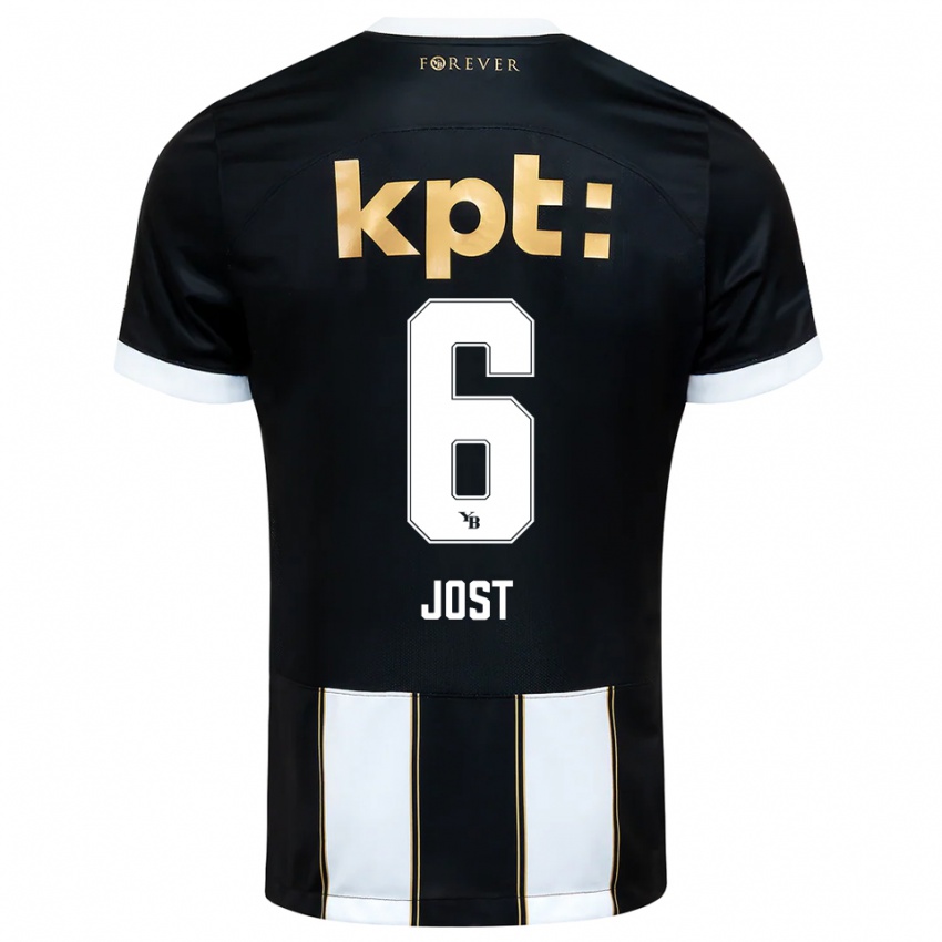 גברים Tristan Jost #6 שחור לבן הרחק ג'רזי 2025/26 חולצה קצרה