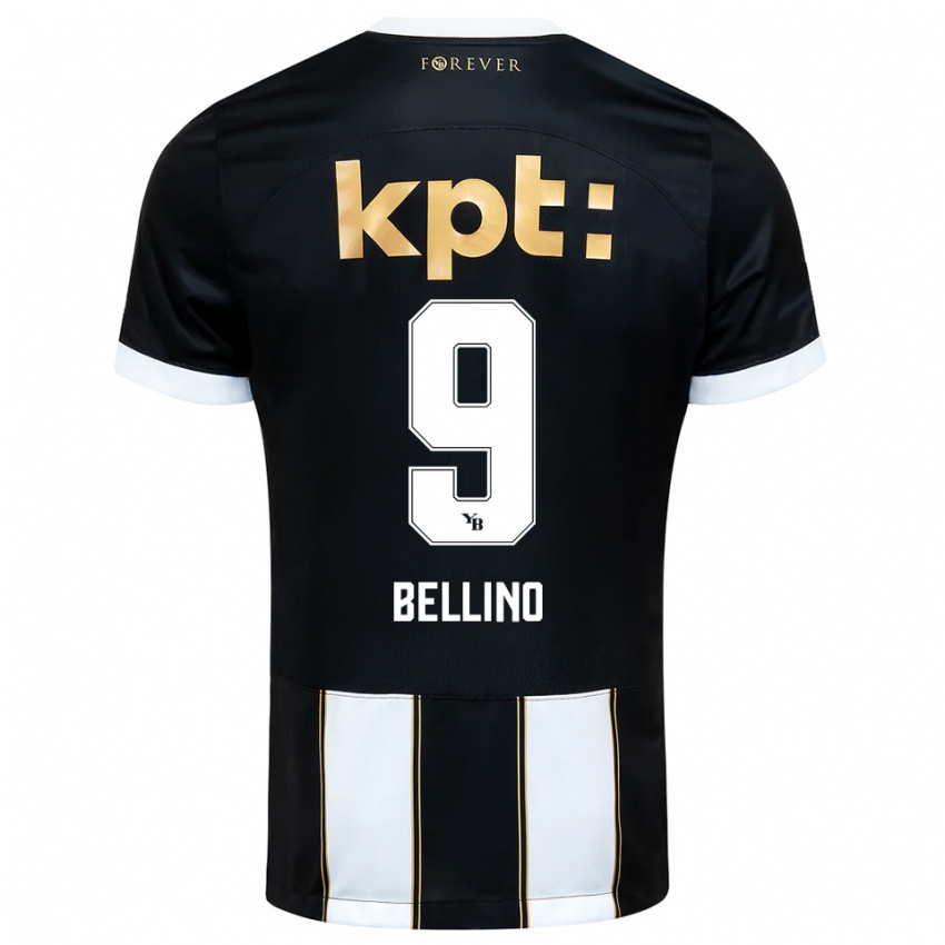 גברים Mattia Bellino #9 שחור לבן הרחק ג'רזי 2025/26 חולצה קצרה