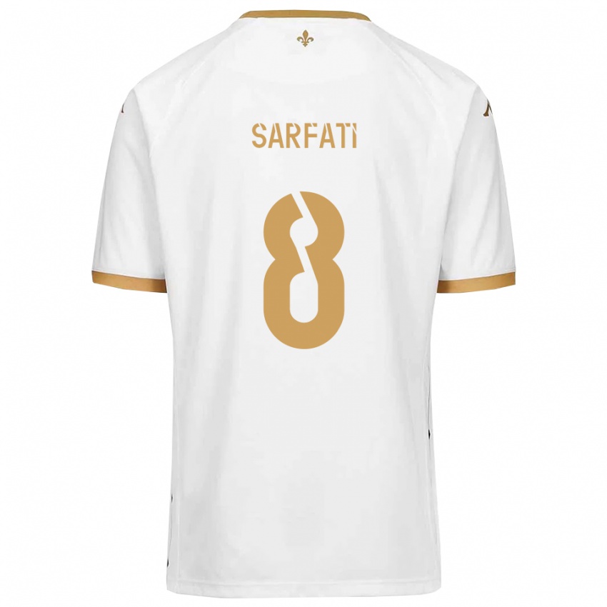 גברים Isaac Sarfati #8 לבן זהב הרחק ג'רזי 2025/26 חולצה קצרה