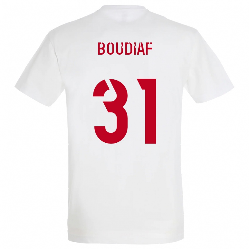 גברים Ryad Boudiaf #31 לבן אדום צהוב הרחק ג'רזי 2025/26 חולצה קצרה