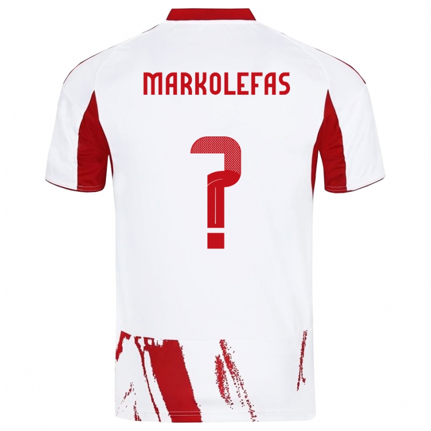 גברים Nikolaos Markolefas #0 לבן אדום הרחק ג'רזי 2025/26 חולצה קצרה
