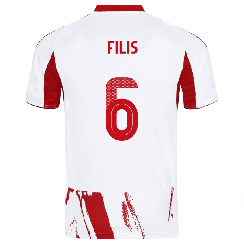 גברים Christos Filis #6 לבן אדום הרחק ג'רזי 2025/26 חולצה קצרה