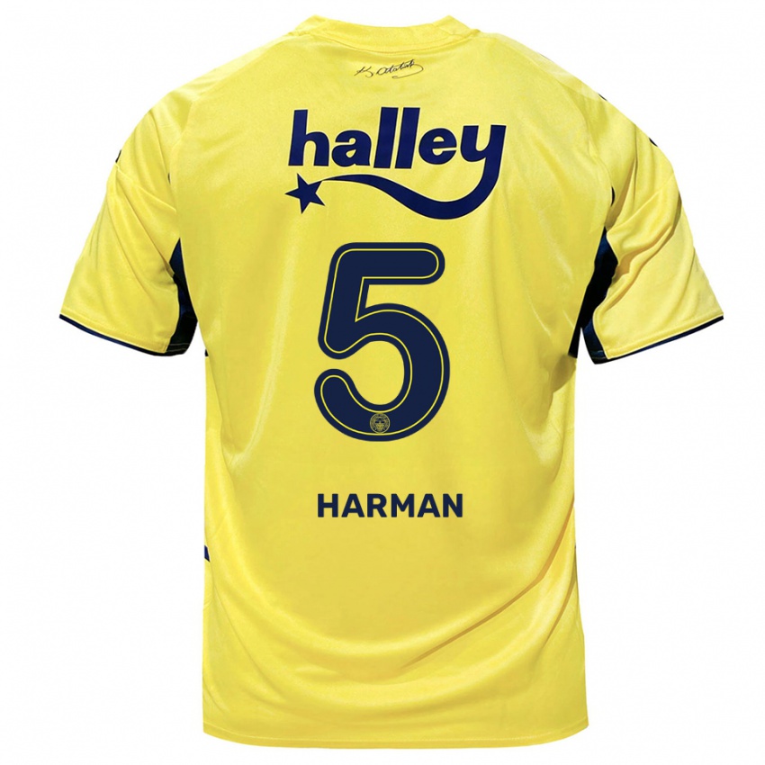 גברים Rıdvan Harman #5 צהוב כחול נייבי הרחק ג'רזי 2025/26 חולצה קצרה