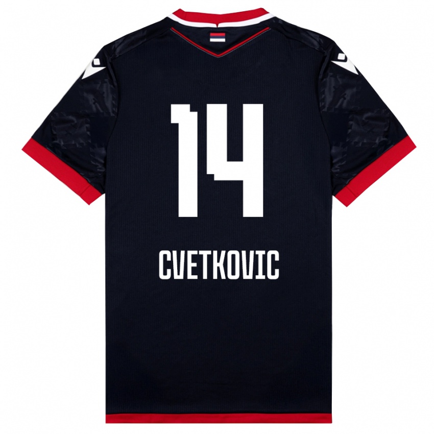 גברים Djordje Cvetkovic #14 שחור אדום הרחק ג'רזי 2025/26 חולצה קצרה