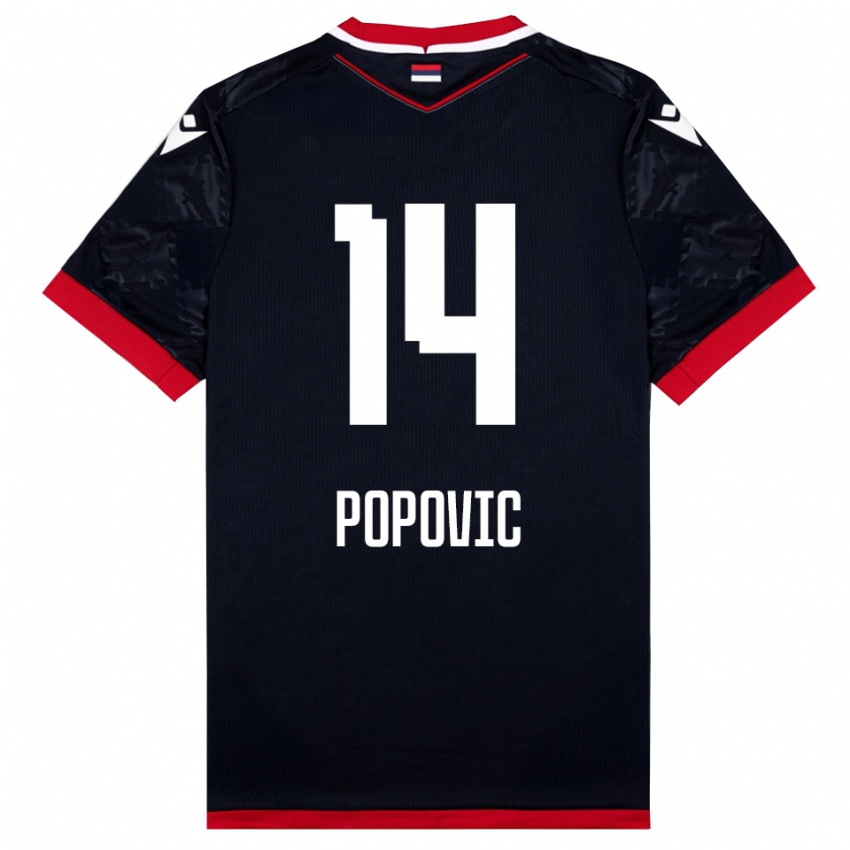 גברים Mihajlo Popovic #14 שחור אדום הרחק ג'רזי 2025/26 חולצה קצרה