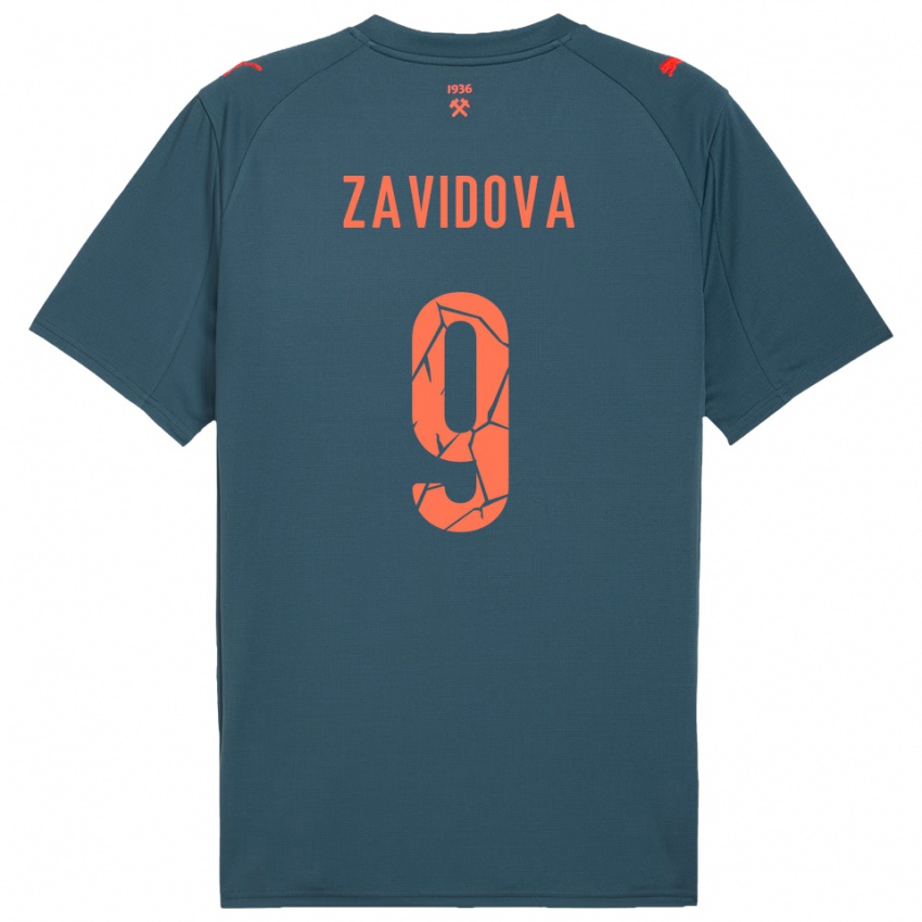 גברים Yuliana Zavidova #9 כחול נייבי אדום הרחק ג'רזי 2025/26 חולצה קצרה