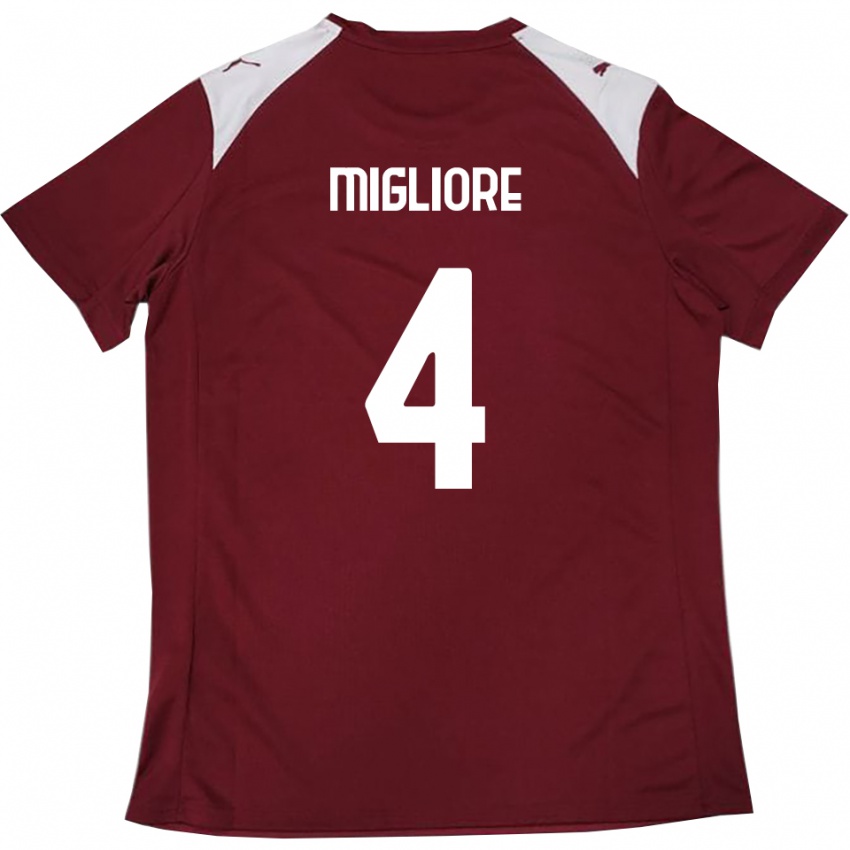 נשים Lorenzo Migliore #4 בורדו לבן ג'רזי ביתית 2025/26 חולצה קצרה