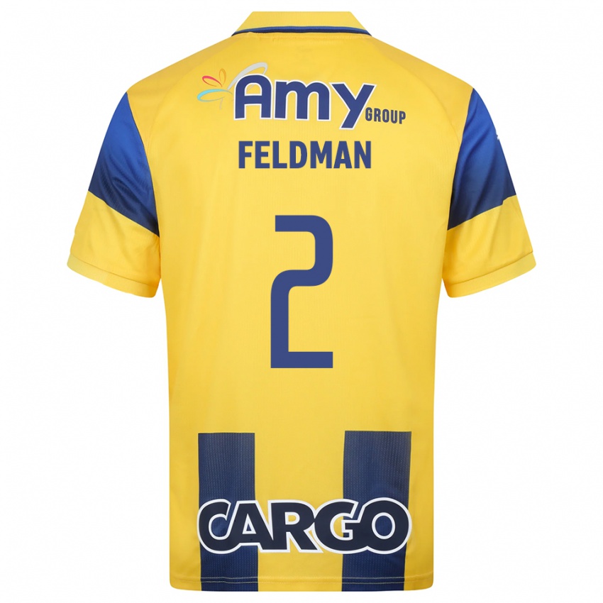 נשים רון פלדמן #2 צהוב כחול נייבי ג'רזי ביתית 2025/26 חולצה קצרה