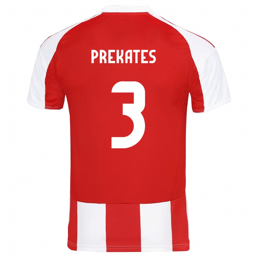 נשים Vasilios Prekates #3 אדום לבן ג'רזי ביתית 2025/26 חולצה קצרה