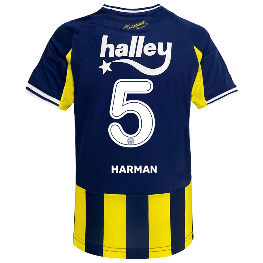 נשים Rıdvan Harman #5 צהוב כחול נייבי לבן ג'רזי ביתית 2025/26 חולצה קצרה