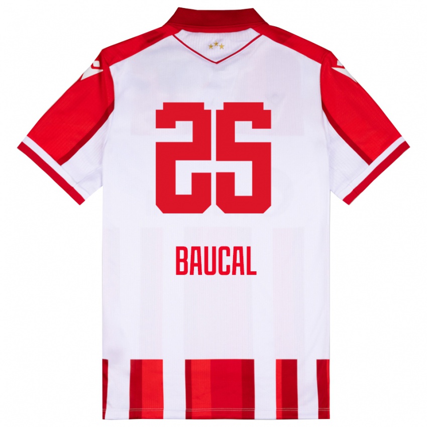 נשים Strahinja Baucal #25 אדום לבן ג'רזי ביתית 2025/26 חולצה קצרה