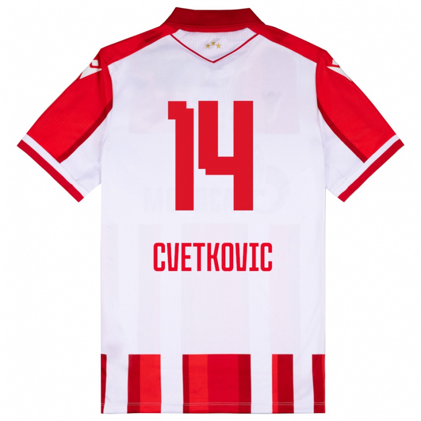 נשים Djordje Cvetkovic #14 אדום לבן ג'רזי ביתית 2025/26 חולצה קצרה