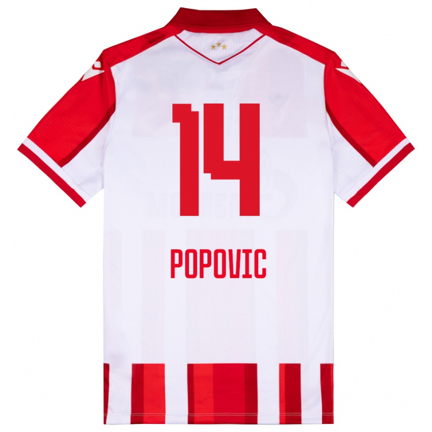 נשים Mihajlo Popovic #14 אדום לבן ג'רזי ביתית 2025/26 חולצה קצרה