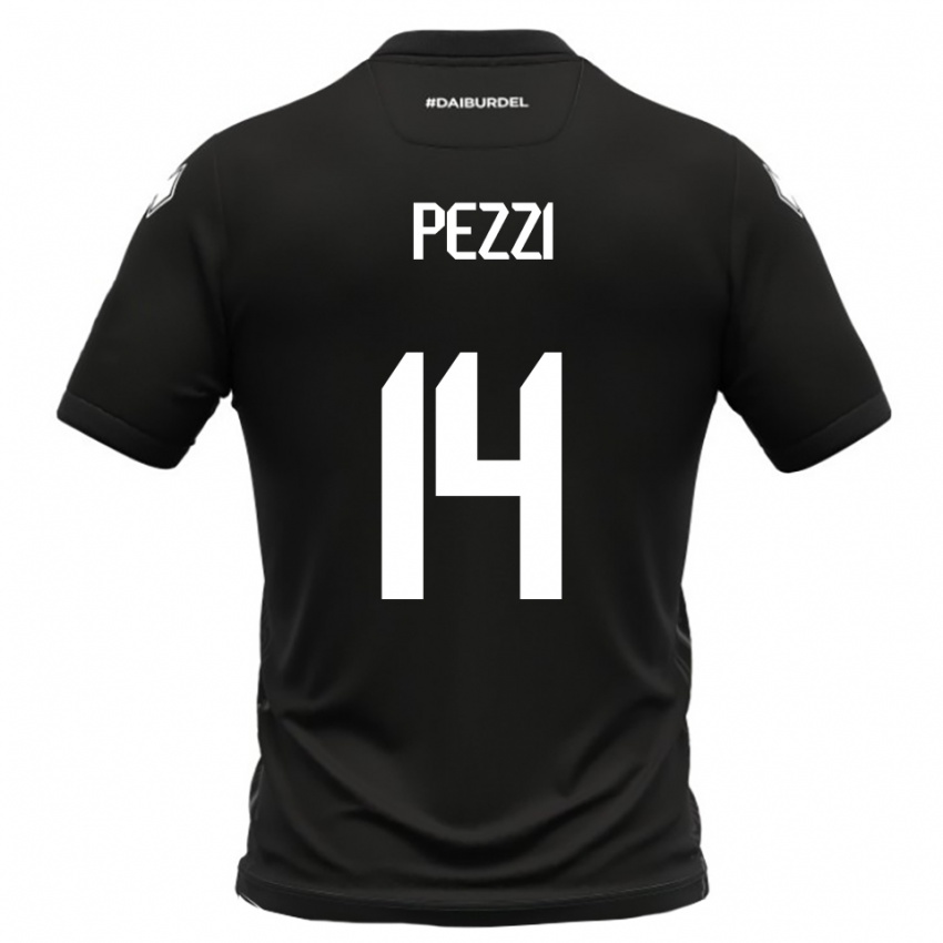 נשים Alessandro Pezzi #14 שחור לבן הרחק ג'רזי 2025/26 חולצה קצרה