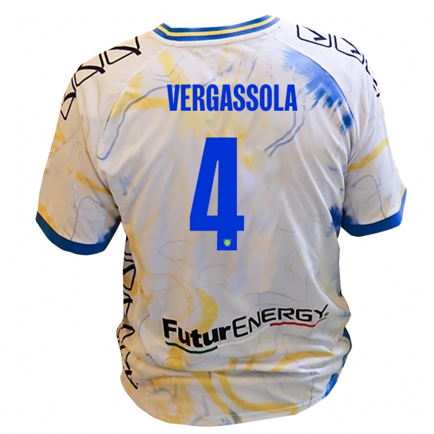 נשים Alessandro Vergassola #4 לבן צהוב כחול הרחק ג'רזי 2025/26 חולצה קצרה