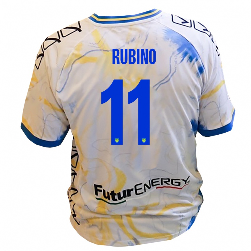 נשים טומאסו רובינו #11 לבן צהוב כחול הרחק ג'רזי 2025/26 חולצה קצרה